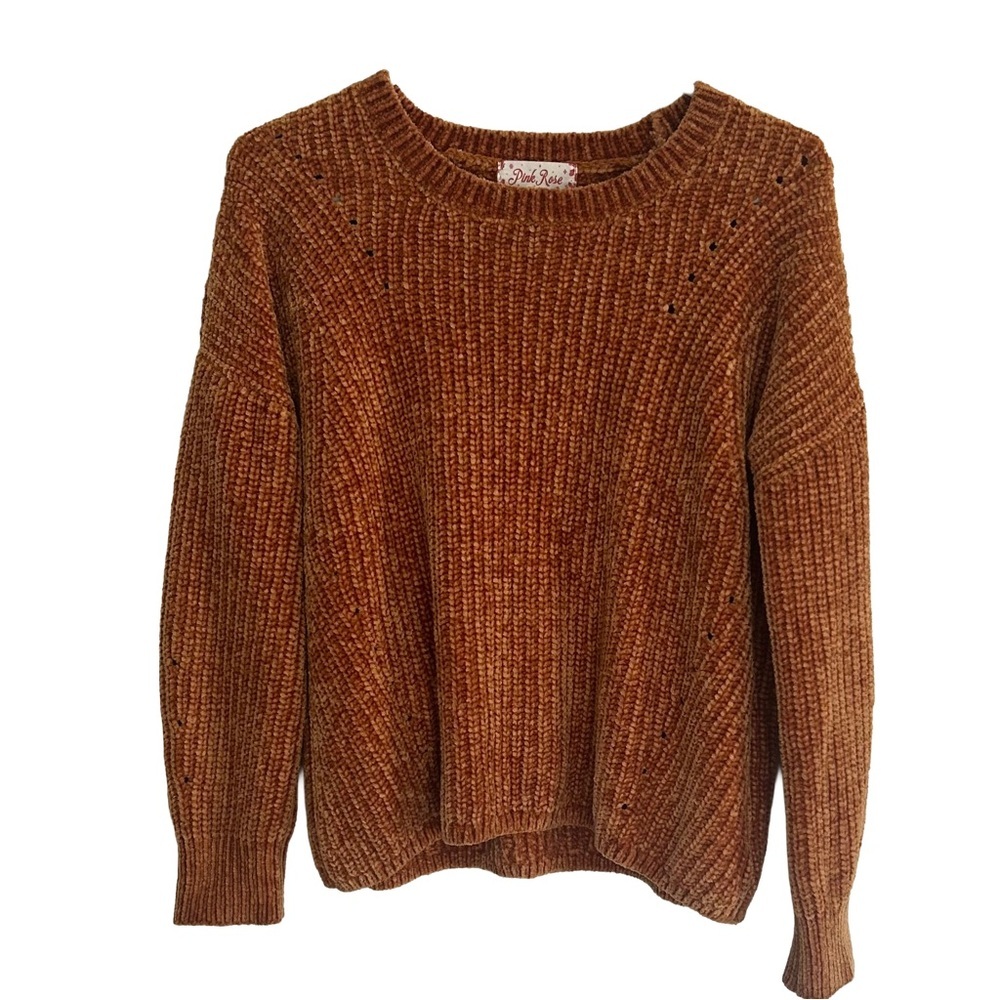 Pink Rose Women’s Cozy Rust Orange Crewneck Long Sleeve Chunky Sweater Size L